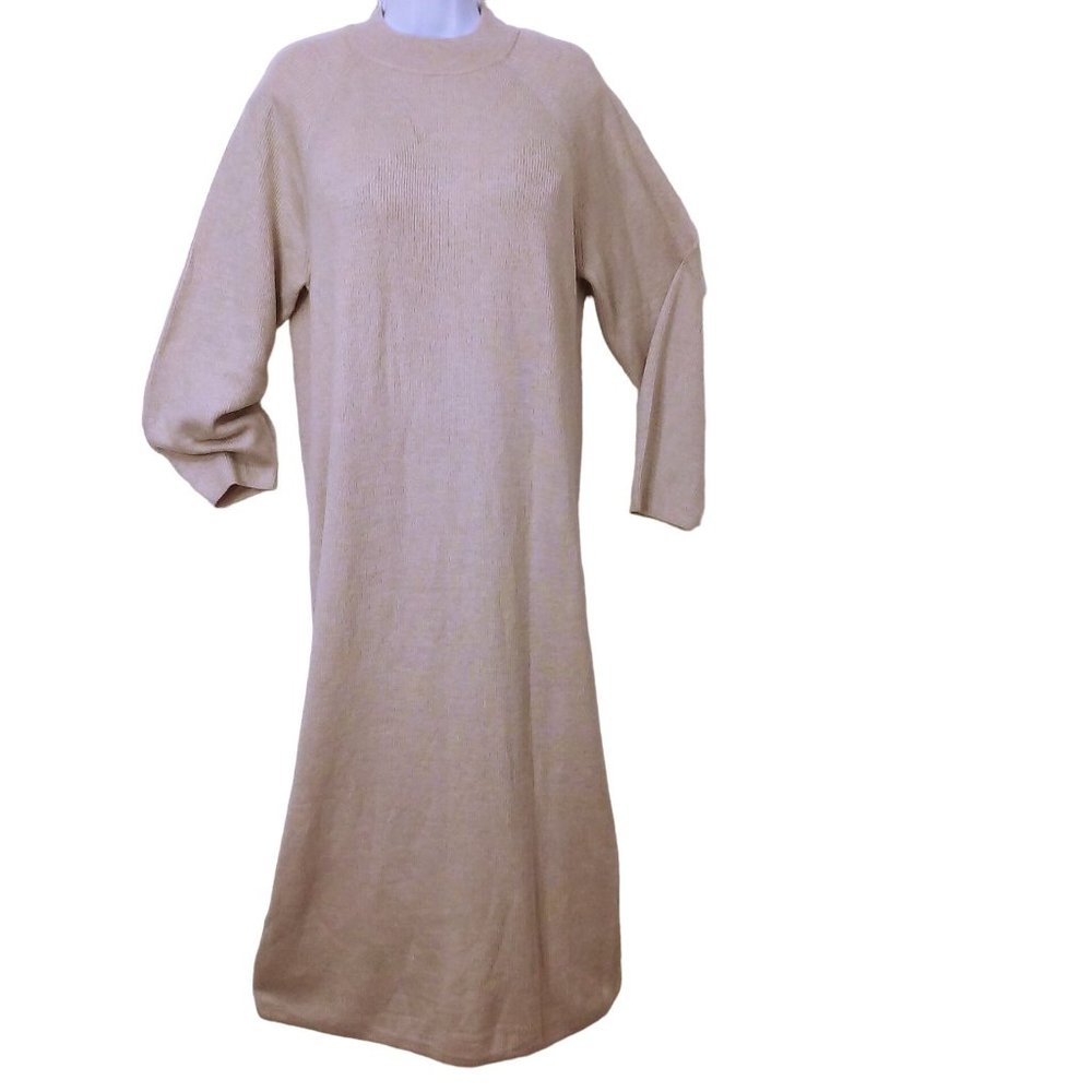 New MaNGo Ribbed Knit Sweater Dress -6 Super Soft Midi Tunic Crew LSL Minimalist